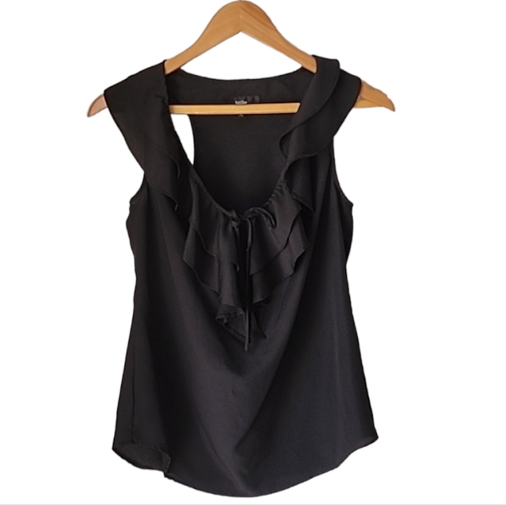 MOSSIMO Vintage 2010 Black Ruffled Tank Top S Satin Racerback Chiffon Blouse - Picture 11 of 14